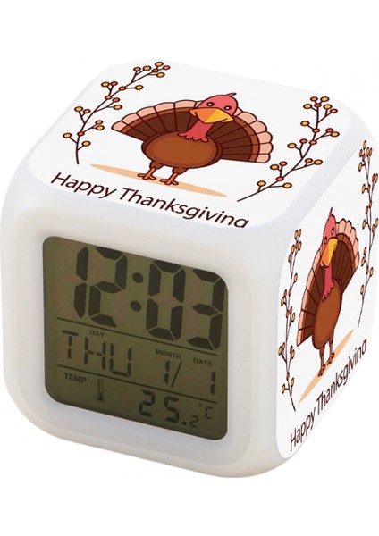 7 Renkli LED Kare Dijital Alarmlı Saat - Beyaz (Yurt Dışından)