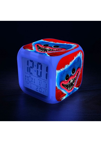 7 Renkli LED Kare Dijital Alarmlı Saat - Beyaz (Yurt Dışından)