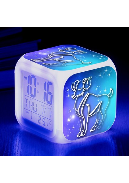 7 Renkli LED Kare Dijital Alarmlı Saat - Beyaz (Yurt Dışından)