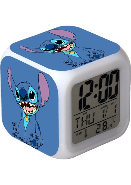 7 Renkli LED Kare Dijital Alarmlı Saat - Beyaz (Yurt Dışından)