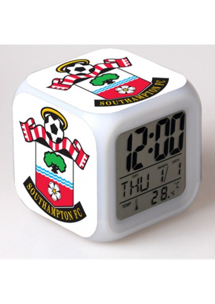 7 Renkli LED Kare Dijital Alarmlı Saat - Beyaz (Yurt Dışından)