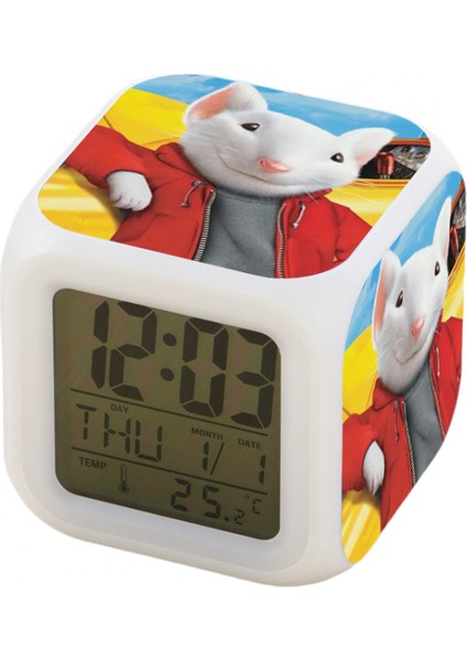 7 Renkli LED Kare Dijital Alarmlı Saat - Beyaz (Yurt Dışından)