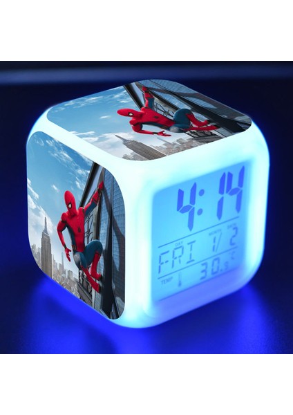 7 Renkli LED Kare Dijital Alarmlı Saat - Beyaz (Yurt Dışından)