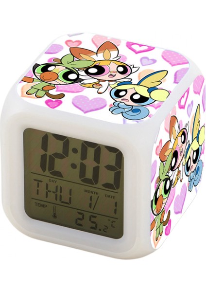 7 Renkli LED Kare Dijital Alarmlı Saat - Beyaz (Yurt Dışından)
