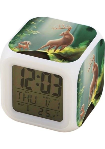 7 Renkli LED Kare Dijital Alarmlı Saat - Beyaz (Yurt Dışından)
