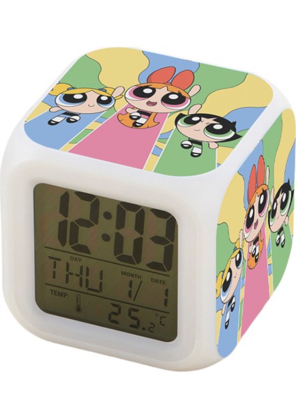 7 Renkli LED Kare Dijital Alarmlı Saat - Beyaz (Yurt Dışından)