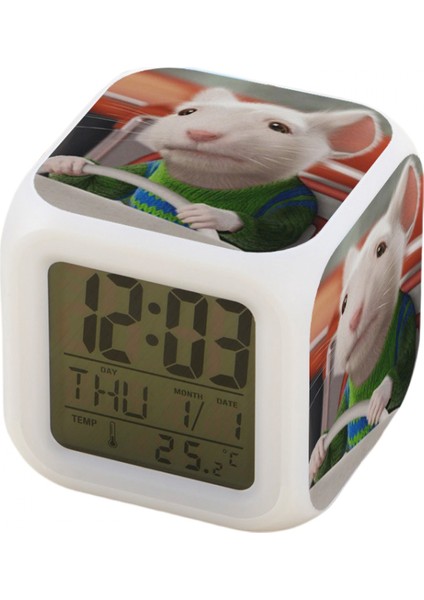 7 Renkli LED Kare Dijital Alarmlı Saat - Beyaz (Yurt Dışından)