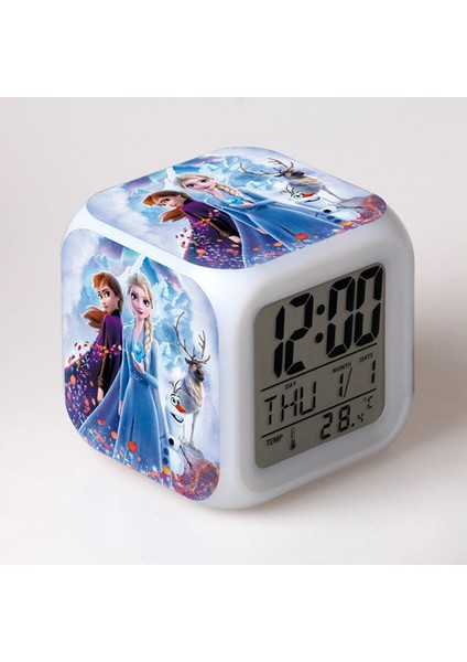 7 Renkli LED Kare Dijital Alarmlı Saat - Beyaz (Yurt Dışından)