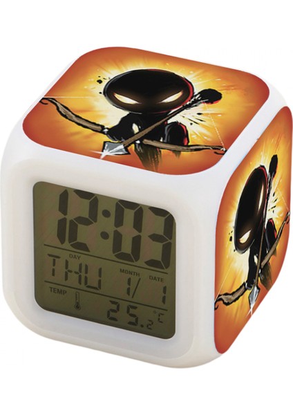 7 Renkli LED Kare Dijital Alarmlı Saat - Beyaz (Yurt Dışından)