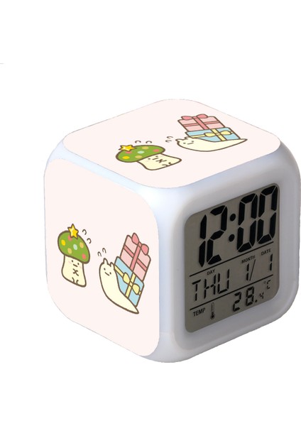 7 Renkli LED Kare Dijital Alarmlı Saat - Beyaz (Yurt Dışından)