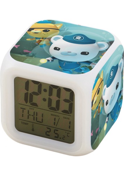 7 Renkli LED Kare Dijital Alarmlı Saat - Beyaz (Yurt Dışından)