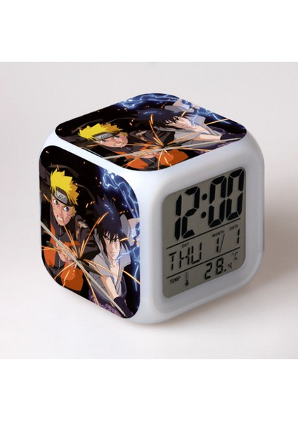 7 Renkli LED Kare Dijital Alarmlı Saat - Beyaz (Yurt Dışından)