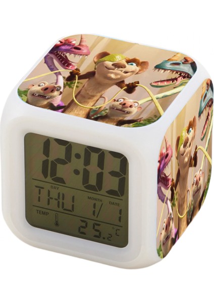 7 Renkli LED Kare Dijital Alarmlı Saat - Beyaz (Yurt Dışından)