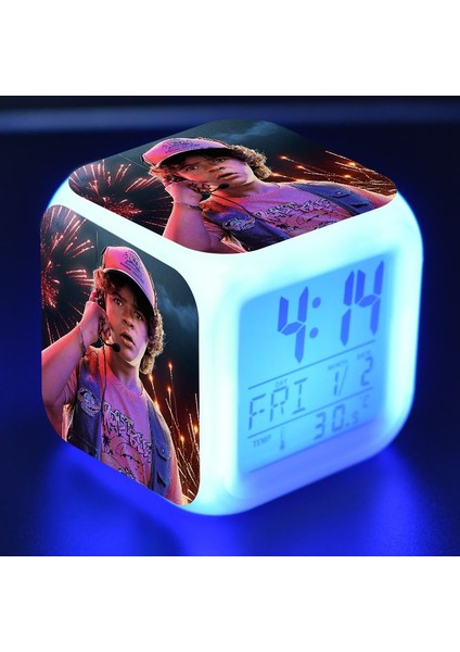7 Renkli LED Kare Dijital Alarmlı Saat - Beyaz (Yurt Dışından)