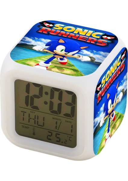 7 Renkli LED Kare Dijital Alarmlı Saat - Beyaz (Yurt Dışından)