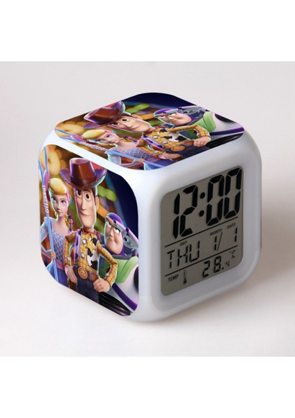 7 Renkli LED Kare Dijital Alarmlı Saat - Beyaz (Yurt Dışından)