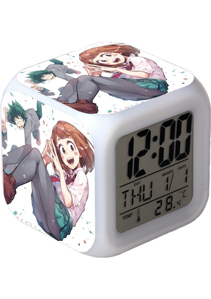 7 Renkli LED Kare Dijital Alarmlı Saat - Beyaz (Yurt Dışından)