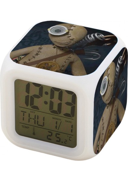 7 Renkli LED Kare Dijital Alarmlı Saat - Beyaz (Yurt Dışından)