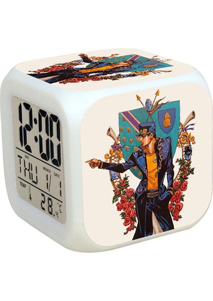 7 Renkli LED Kare Dijital Alarmlı Saat - Beyaz (Yurt Dışından)