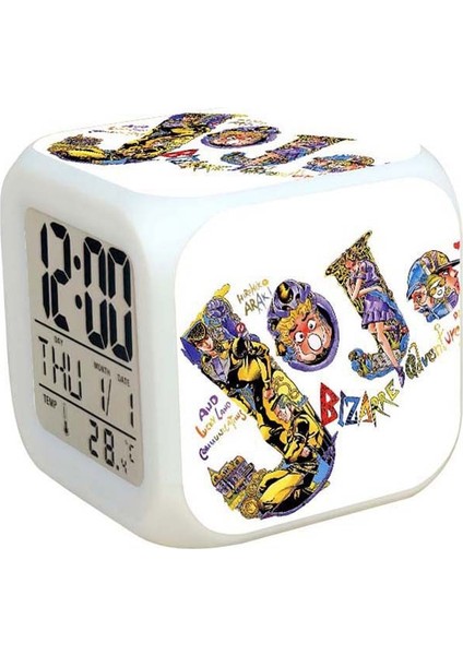 7 Renkli LED Kare Dijital Alarmlı Saat - Beyaz (Yurt Dışından)
