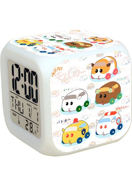 7 Renkli LED Kare Dijital Alarmlı Saat - Beyaz (Yurt Dışından)