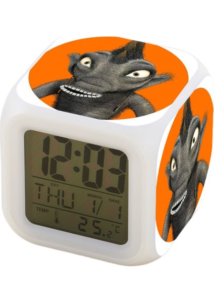 7 Renkli LED Kare Dijital Alarmlı Saat - Beyaz (Yurt Dışından)