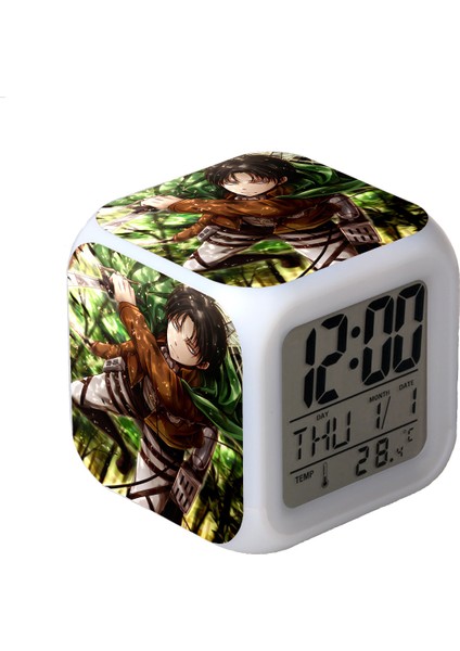 7 Renkli LED Kare Dijital Alarmlı Saat - Beyaz (Yurt Dışından)
