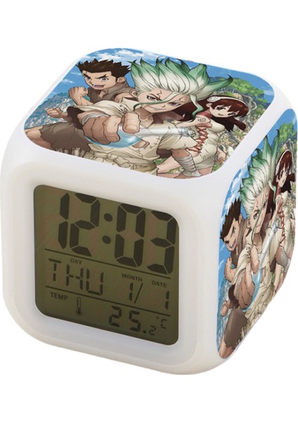 7 Renkli LED Kare Dijital Alarmlı Saat - Beyaz (Yurt Dışından)