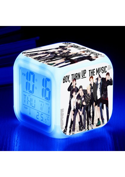 7 Renkli LED Kare Dijital Alarmlı Saat - Beyaz (Yurt Dışından)