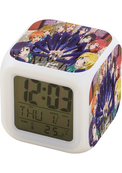 7 Renkli LED Kare Dijital Alarmlı Saat - Beyaz (Yurt Dışından)