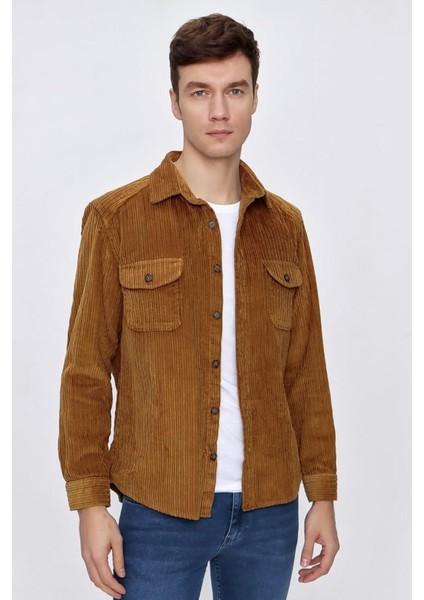 Slimfit Çift Kapaklı Cepli Kalın Fitilli Düğme Kapamalı Pamuklu Erkek Kadife Gömlek fiyatları