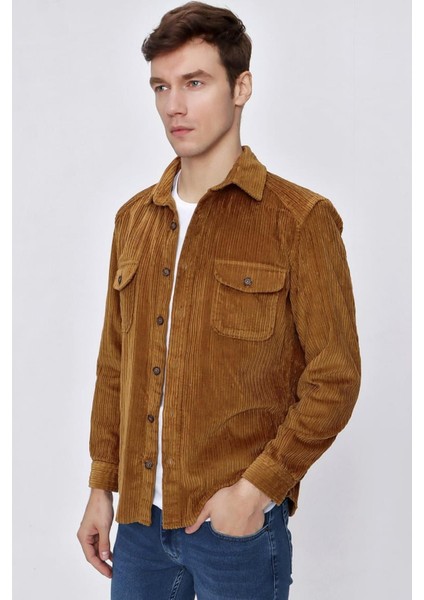 Slimfit Çift Kapaklı Cepli Kalın Fitilli Düğme Kapamalı Pamuklu Erkek Kadife Gömlek modelleri