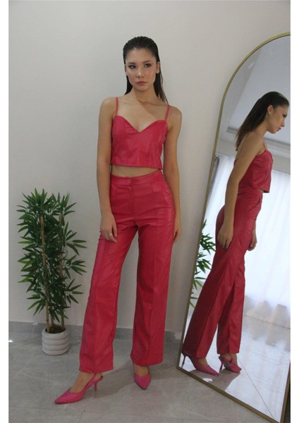 Gipeli Deri Crop Pembe