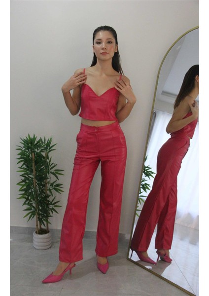 Gipeli Deri Crop Pembe