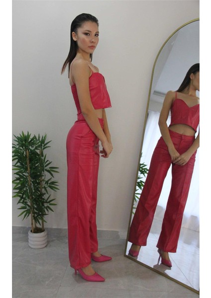 Gipeli Deri Crop Pembe