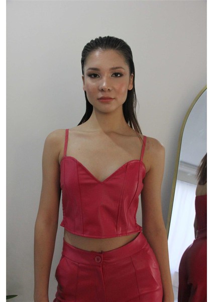 Gipeli Deri Crop Pembe