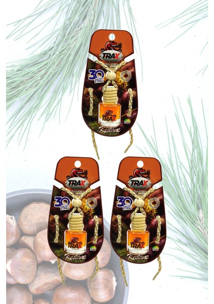 Kestane - 3'lü Aynaya Asmalı Ipli Aromalı Dekoratif Araç Parfümü