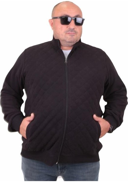 Büyük Beden Fermuarlı Hırka Diamond 23281 Sıyah