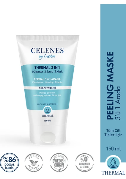 Celenes By Sweden Thermal 3in1 Peeling - Maske - Temizleyici 150 ml Tüm Ciltler