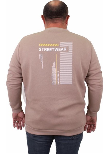 Erkek Büyük Beden Sıfır Yaka Sweat Streetwear 23206 Toprak fiyatları
