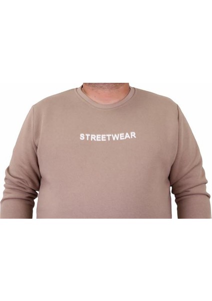 Erkek Büyük Beden Sıfır Yaka Sweat Streetwear 23206 Toprak indirimleri