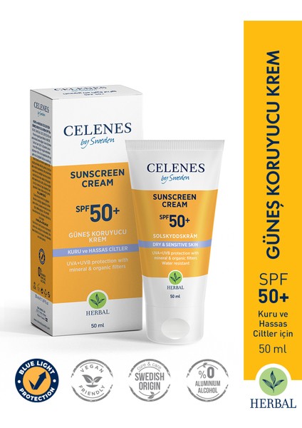 Celenes Herbal Güneş Kremi Kuru ve Hassas Ciltler 50 Spf 50 ml