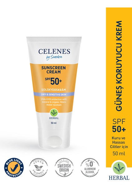 Celenes Herbal Güneş Kremi Kuru ve Hassas Ciltler 50 Spf 50 ml