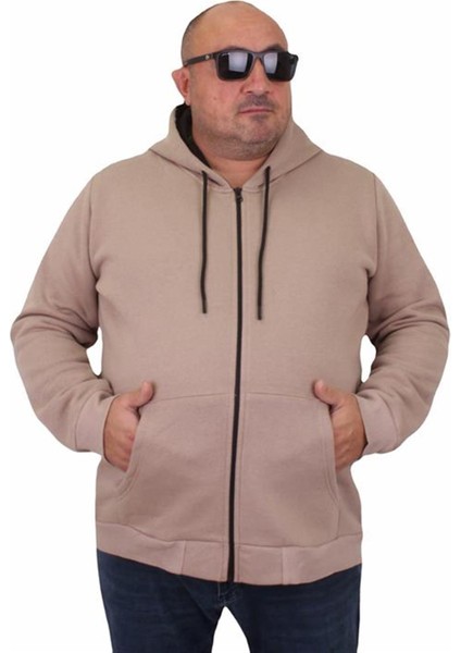 Büyük Beden Unisex Kapüşonlu 3ip Sweat 11701 Toprak