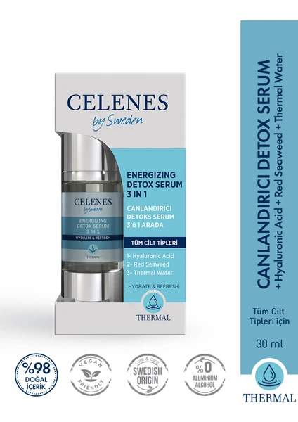 Celenes By Sweden Thermal 3'ü 1 Arada Nemlendirici Canlandırıcı Detox Etkili Serum - Hyalüronic Asit 30 ml