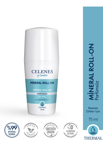 Celenes By Sweden Alüminyum - Parfüm İçermeyen Hassas Ciltler İçin Thermal Roll On    Parfümsüz 75 ml