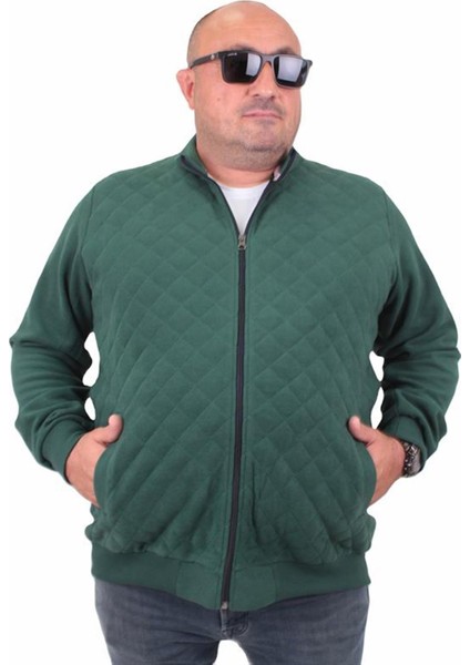 Büyük Beden Fermuarlı Hırka Uzun Kollu Kapitone Astar %50 Pamuk %50 Poly Yeşil