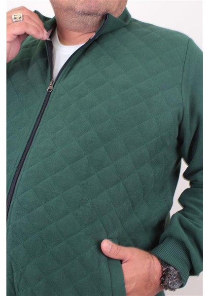 Büyük Beden Fermuarlı Hırka Uzun Kollu Kapitone Astar %50 Pamuk %50 Poly Yeşil modelleri