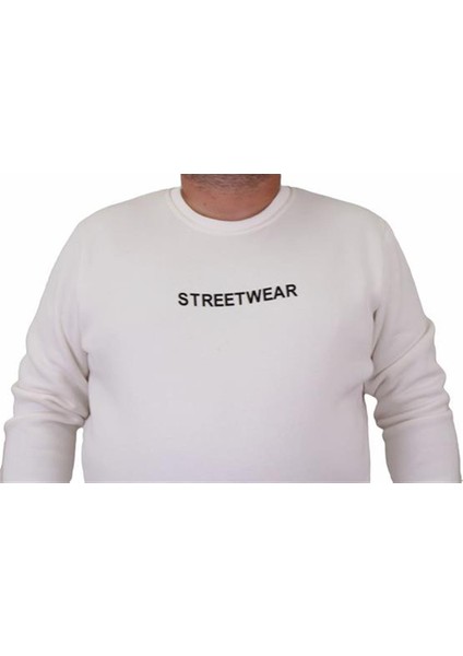 Erkek Büyük Beden Sıfır Yaka Sweat Streetwear 23206 Ekru fiyatları