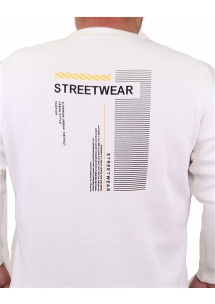 Erkek Büyük Beden Sıfır Yaka Sweat Streetwear 23206 Ekru fırsatları